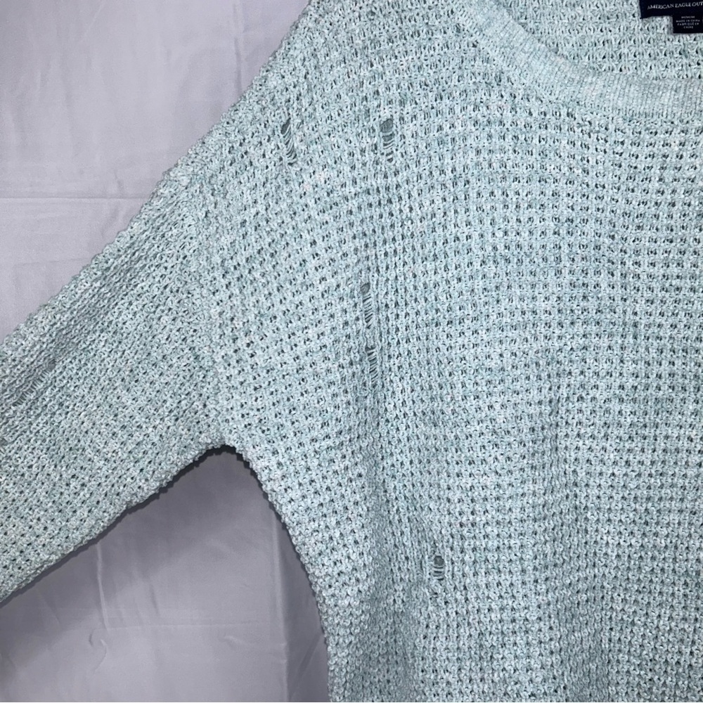 American Eagle Sweater Waffle Knit Distressed Long Sleeve Crewneck Pullover Top - Picture 5 of 11